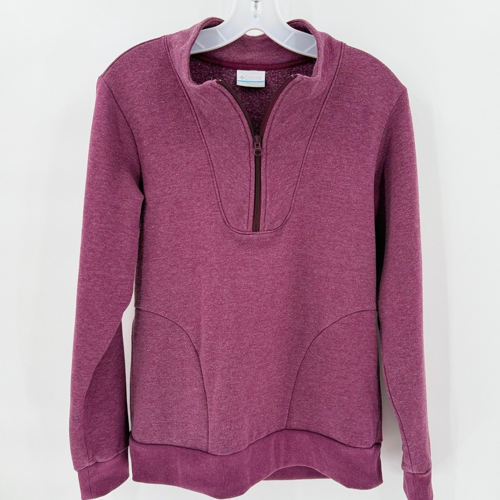 COLUMBIA Womens Quarter Zip Fleece Pullover Sweatshirt Heathered Berry Magenta M
